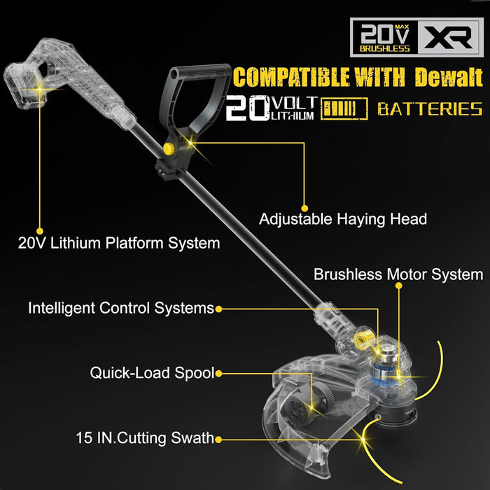 15‘’ Cordless String Trimmer for Dewalt 20V Battery (Battery Included) (OST15)