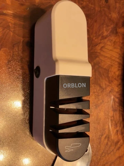 ORBLON FlexHone/Strop Professional Electric Knife Sharpener 20-Degree Straight-Edge and Serrated Knives, 2-Stage, White