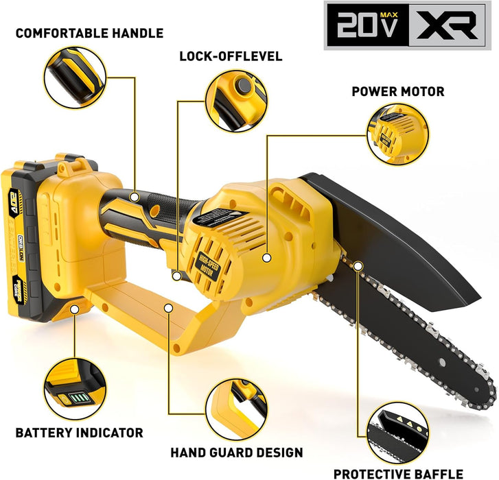 2-IN-1 Cordless 6" Pole Saw &amp; Chainsaw compatible with Dewalt 20V Battery (Battery Included)