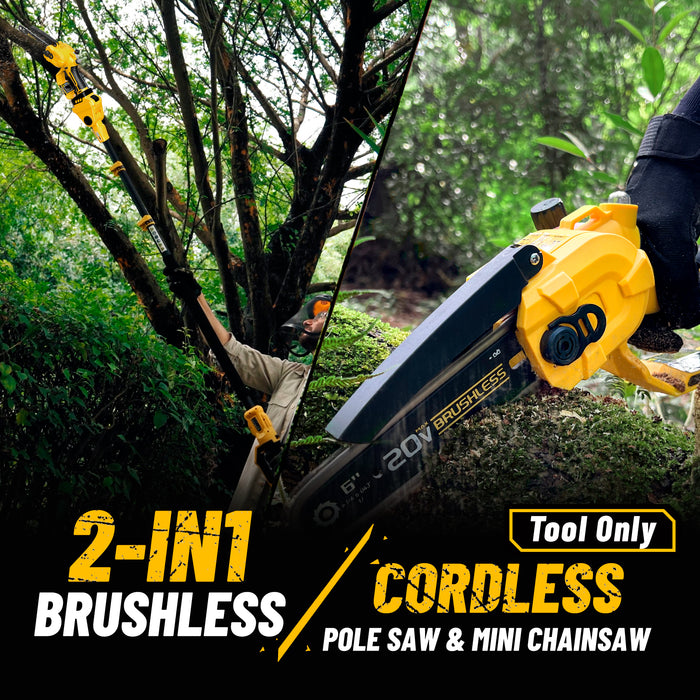 2-IN-1 Cordless 6" Pole Saw compatible with Dewalt Battery 20V MAX (Battery Included)